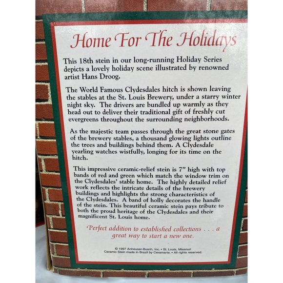 Budweiser Holiday Stein Series 1997 1998 Grant's Clydesdales - Picture 6 of 8